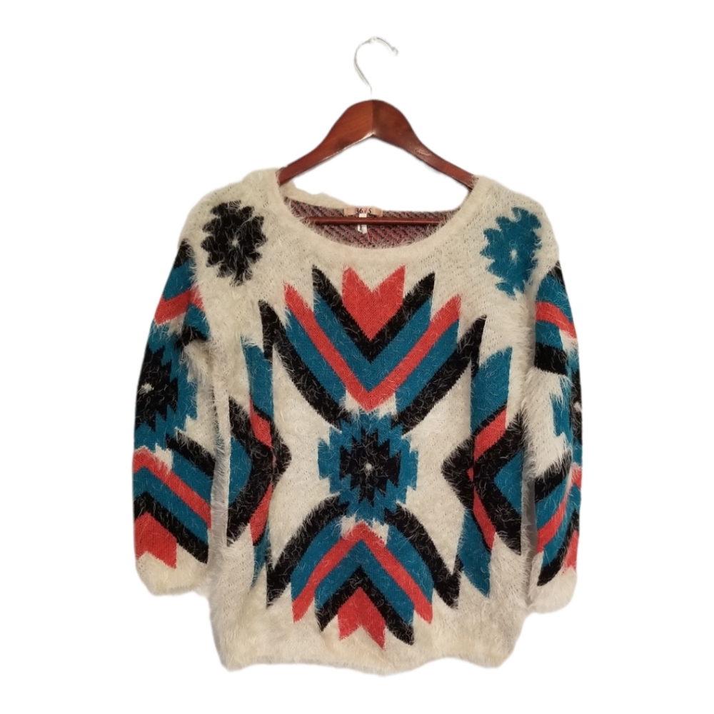 ❤PICK 3/$15❤Fuzzy Aztec Tribal Sweater Women's Large